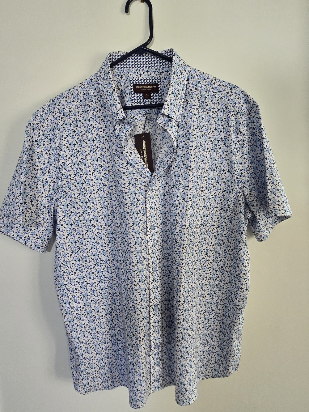 Johnston & Murphy Light Blue Airplane Print Short-Sleeve Button-Up Shirt